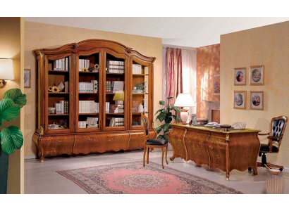 Ensemble de bureau marron de luxe, bureau vitrine, fauteuil pivotant classique en 3 pièces.
